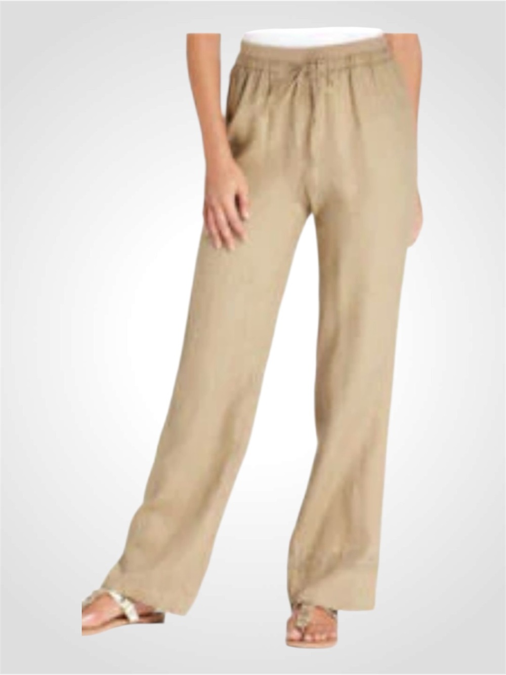 Company by Ellen Tracy Tan Linen Drawstring Waist Pants XL